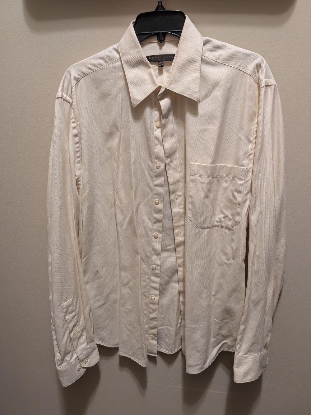 Donna Karan Cream Long-Sleeve Button-Up Dress Shirt